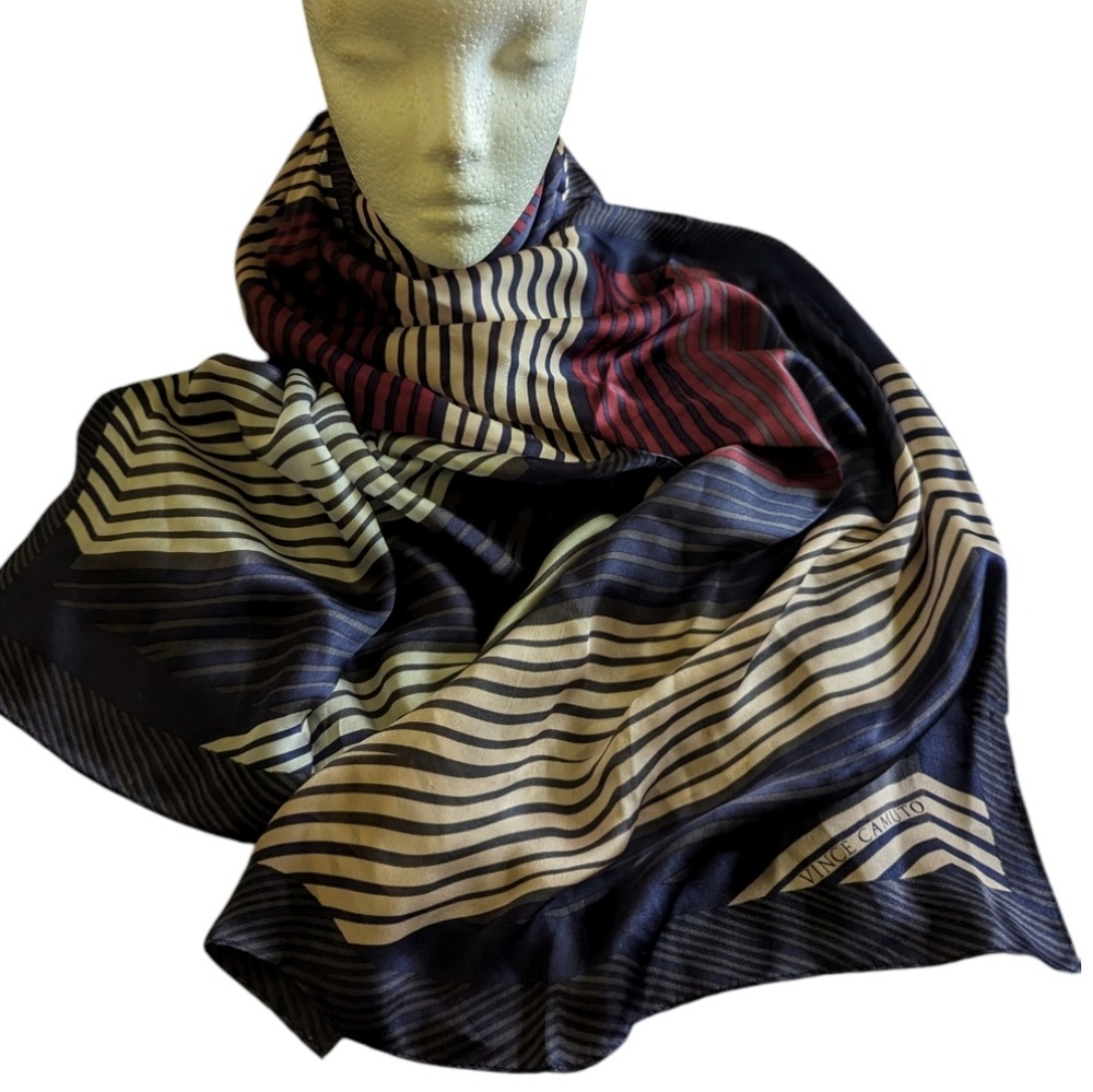 RARE Vince Camuto 72" Long SILK Summer Scarf Wrap Tie Stunning Striped Print